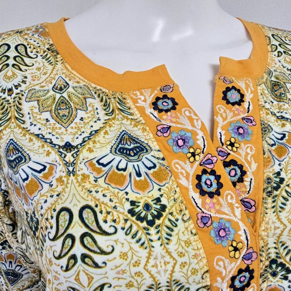 Avani Del Amour Shirt Embroidered Boho Top Long Slv Paisley Floral Size S NWT - Picture 5 of 8
